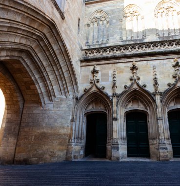 Portal with three doors of the Church Saint-Eloi, French Heritage monument in Bordeaux, France