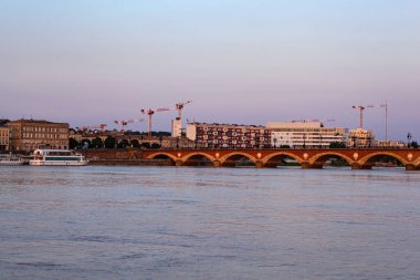 View of the famous bridge of Bordeaux called Le Pont de Pierre, Grironde, Aquitaine. France
