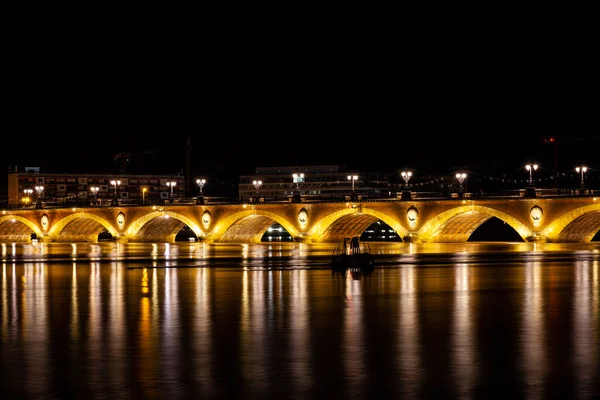 Night View Famous Bridge Bordeaux Called Pont Pierre Grironde Aquitaine — Stok fotoğraf
