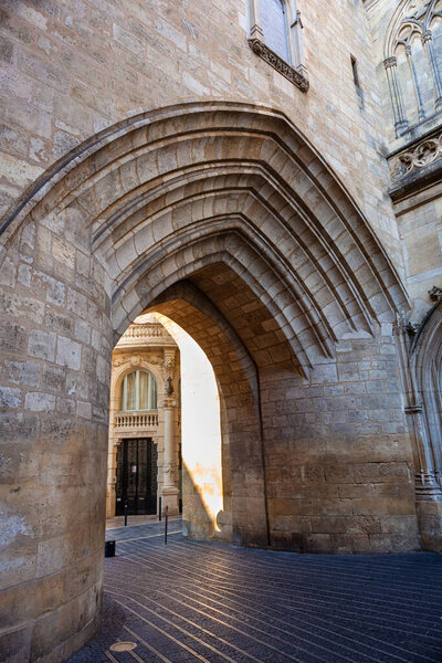 View of the Portal of the La Grosse Cloche, the second remaining gate of the Medieval walls of Bordeaux, France