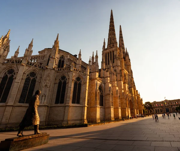 View Primatial Cathedral Andrew Sunset Bordeaux France — Stockfoto