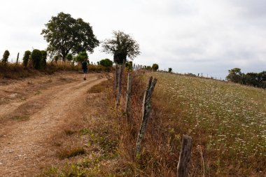 Pilgrim along the Chemin du Puy, French route of the way of St James