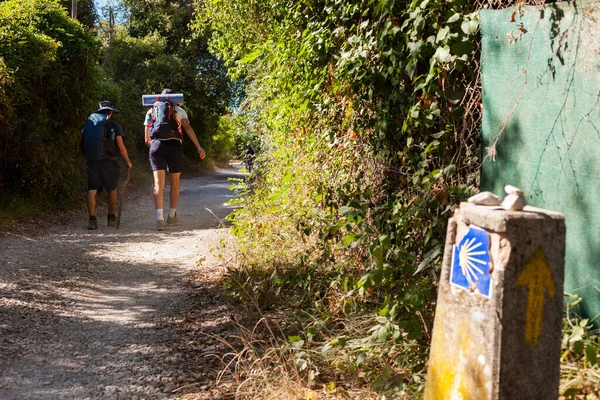 Pilgrims Have Just Passed Yellow Scallop Shell Typical Sign Ofthe — Stock Photo, Image