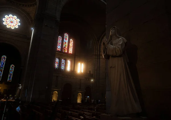 Vidriera Virgen María Estatua Del Sagrado Corazón Montmartre Llamada Sacr — Foto de Stock