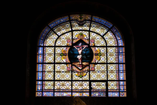 Crucifixion Stained Glass Window Deposition Monument Sacred Heart Montmartre Called — Stock Photo, Image