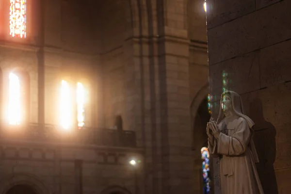 Foltos Üvegablak Szűz Mária Szobra Szent Szíve Montmartre Nevű Szent — Stock Fotó