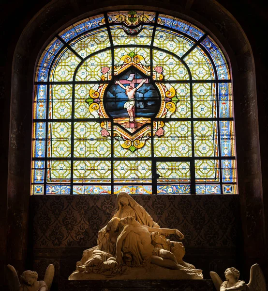 Crucifixion Stained Glass Window Deposition Monument Sacred Heart Montmartre Called — Stock Photo, Image