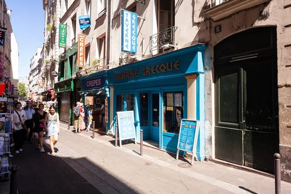 Parijs Frankrijk Juli Uitzicht Het Typisch Griekse Restaurant Taverne Grecque — Stockfoto