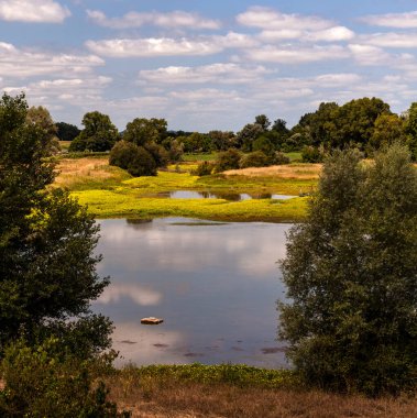 Pyrnes-Atlantiques 'teki Pau Nehri manzarası, Fransa' daki Yeni Aquitaine