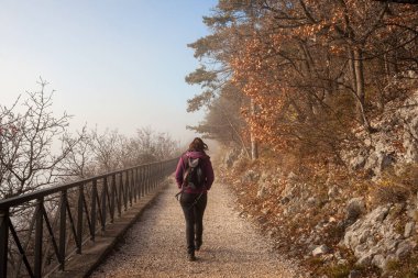 Napolyon, Trieste adında kırsal sisli bir yolda tek başına yürüyen bir kadının arka görüntüsü