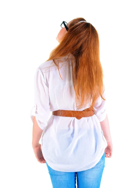 Pohled zezadu na stálé redhaired žena — Stock fotografie