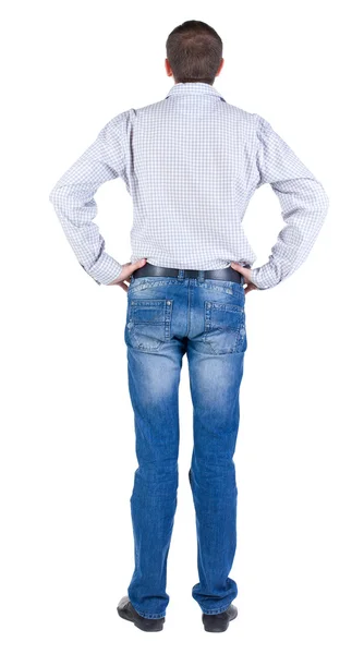 Back view of young expert looks ahead. — Stock Photo, Image