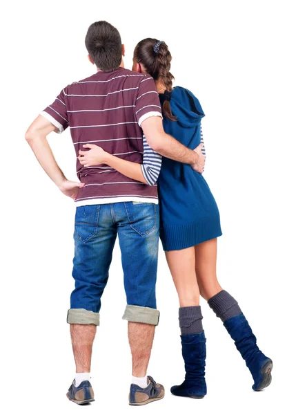 Back view of Young couple looks where that. — Stock Photo, Image