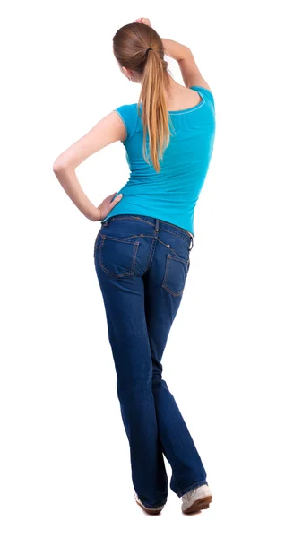 Back view of standing young beautiful blonde — Stock Photo, Image