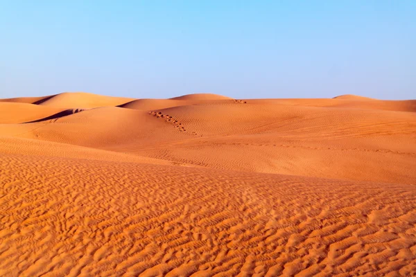 푸른 하늘에 아라비아 사막 모래 언덕 배경 — 스톡 사진