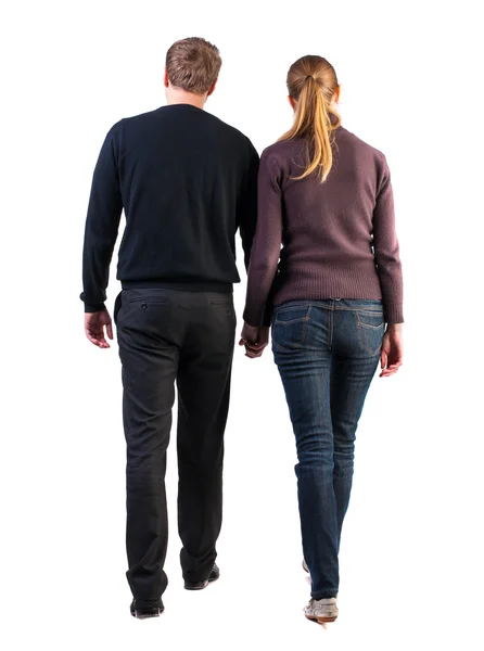 Back view of walking young couple — Stock Photo, Image