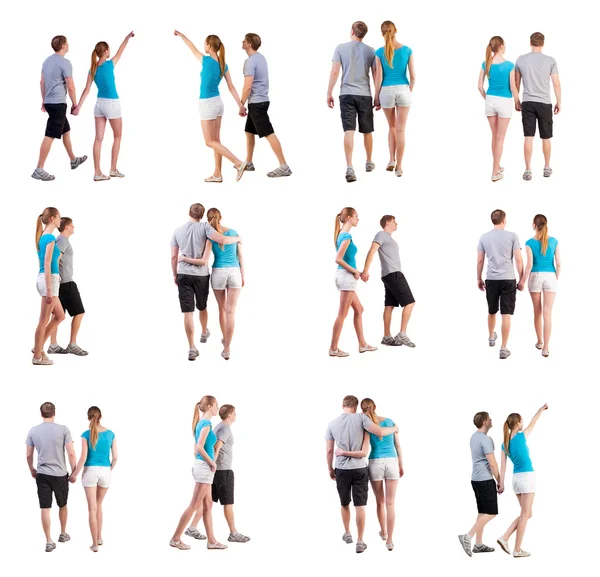 Collection Back view of going young couple — Stock Photo, Image