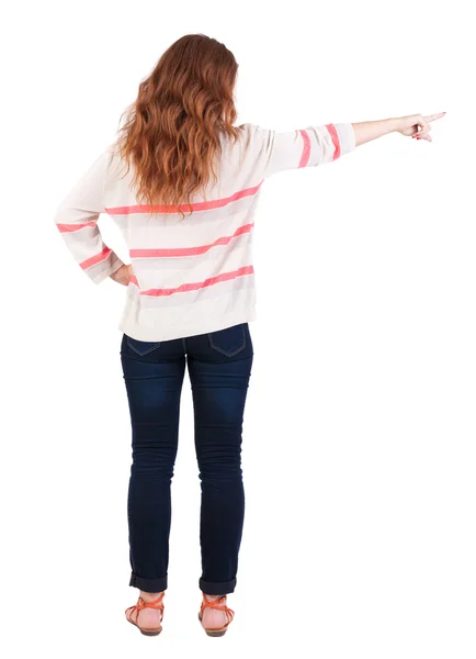 Achteraanzicht van aanwijsapparaat vrouw. — Stockfoto