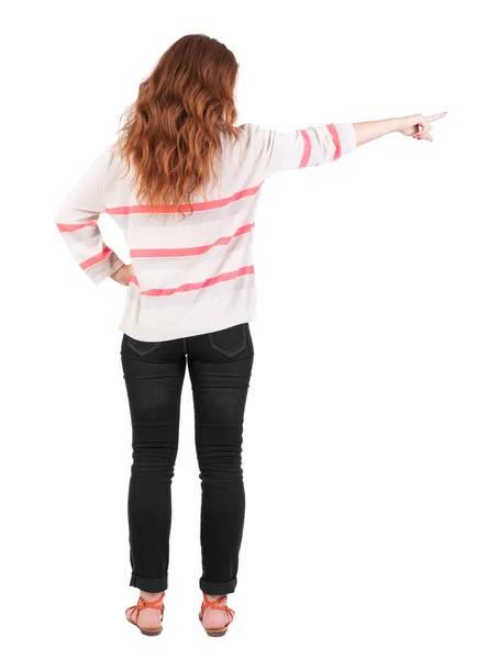 Achteraanzicht van aanwijsapparaat vrouw. — Stockfoto