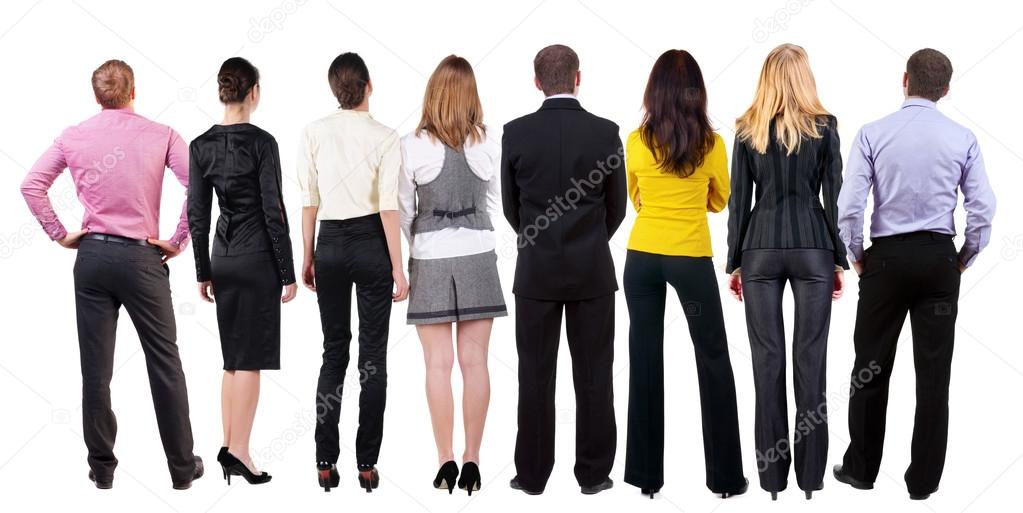 Back view of business team looks