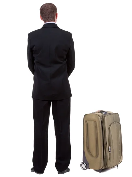 Back view of traveling busness man with suitcase — Stock Photo, Image