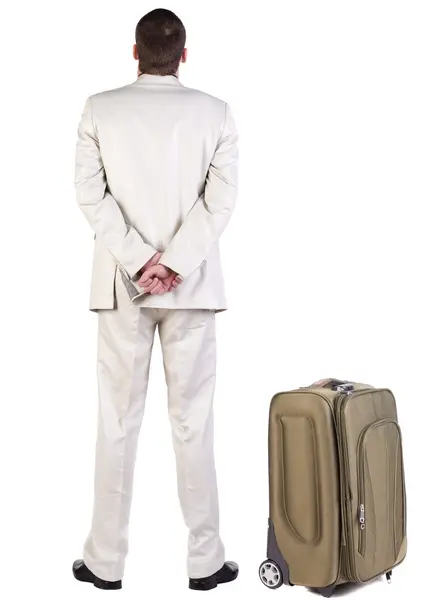 Οπίσθια όψη του ταξιδιού man επιχειρήσεις με βαλίτσα — Φωτογραφία Αρχείου