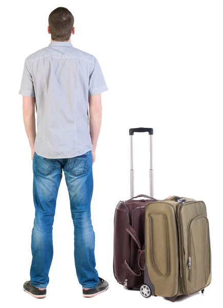 Vista di un viaggio uomo di affari con valigia posteriore — Foto Stock