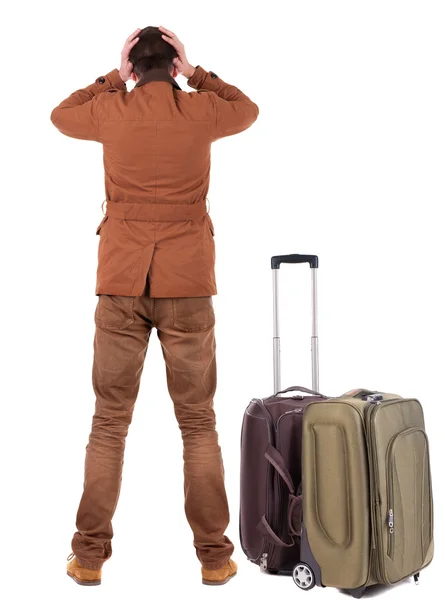 Back view of traveling busness man with suitcase — Stock Photo, Image