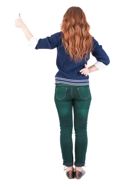 Back view of woman thumbs up — Stock Photo, Image