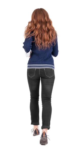 Back view of jumping woman in jeans. —  Fotos de Stock