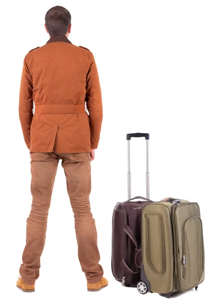 Vista di un viaggio uomo di affari con valigia posteriore — Foto Stock