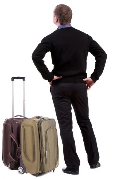 Back view of traveling busness man with suitcase — Stock Photo, Image