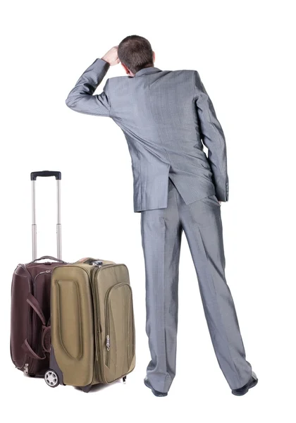 Οπίσθια όψη του ταξιδιού man επιχειρήσεις με βαλίτσα — Φωτογραφία Αρχείου