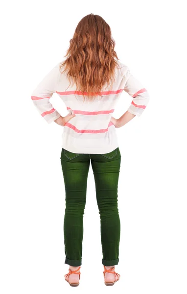 Back view of standing young beautiful woman. — Stock Photo, Image