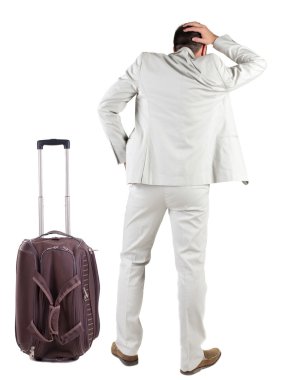 valiz görünmüyor ile şok iş adamı görünümünü geri.