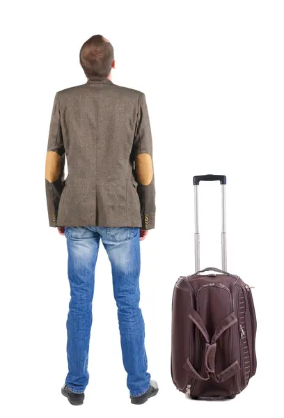 Pohled zezadu na cestování busness muž s kufrem — Stock fotografie