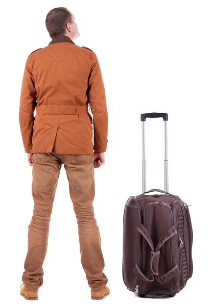 Back view of traveling busness man with suitcase — Stock Photo, Image