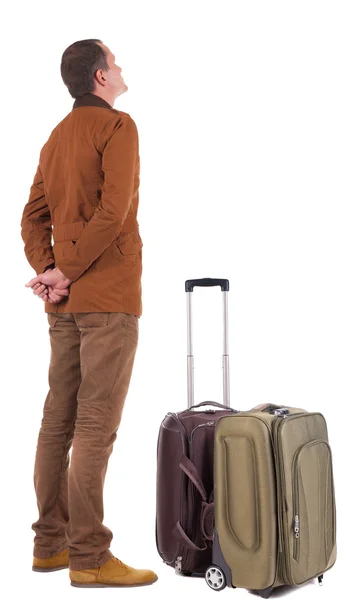 Back view of traveling business man with suitcase — Stock Photo, Image