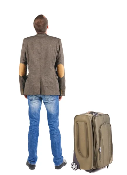 Back view of traveling busness man with suitcase — Stock Photo, Image