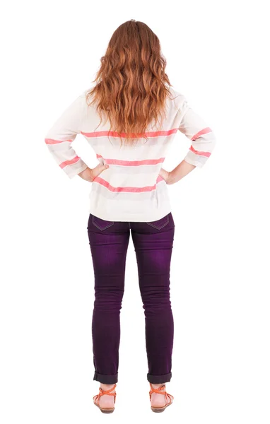 Back view of standing young beautiful woman. — Stockfoto