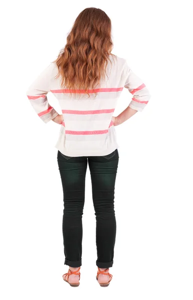 Back view of standing young beautiful woman. — Stockfoto