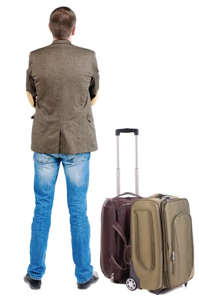 Pohled zezadu na cestování busness muž s kufrem — Stock fotografie