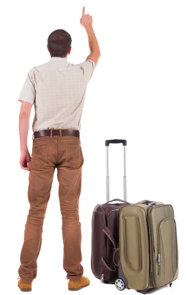 Back view of traveling busness man with suitcase — Stock Photo, Image