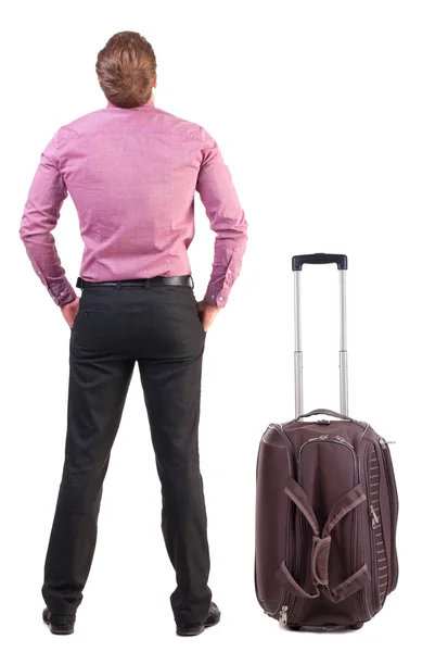 Back view of traveling busness man with suitcase — Stock Photo, Image