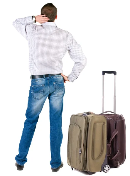 Back view of traveling busness man with suitcase — Stock Photo, Image