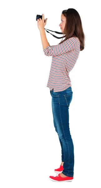 Vista de mulher fotografando traseira. — Fotografia de Stock