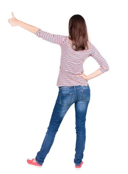 Back view of woman thumbs up. — Stock Photo, Image