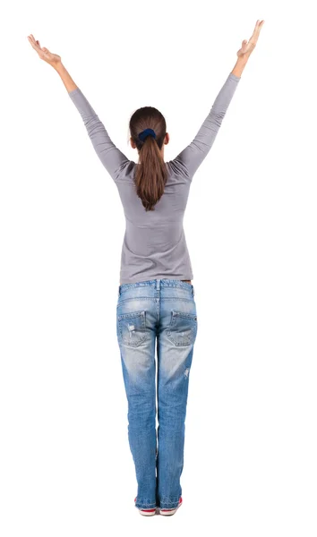 Back view of Beautiful woman in jeans — Stok Foto