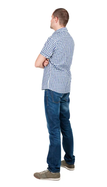 Back view of handsome man in shirt looking up. — Stock Photo, Image