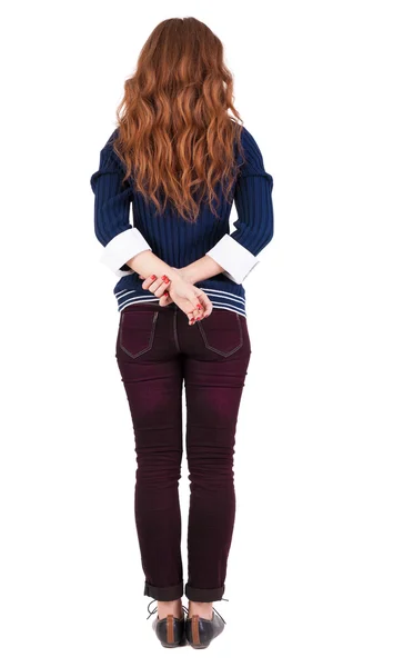 Back view of standing young beautiful redhead woman. — Stock Photo, Image
